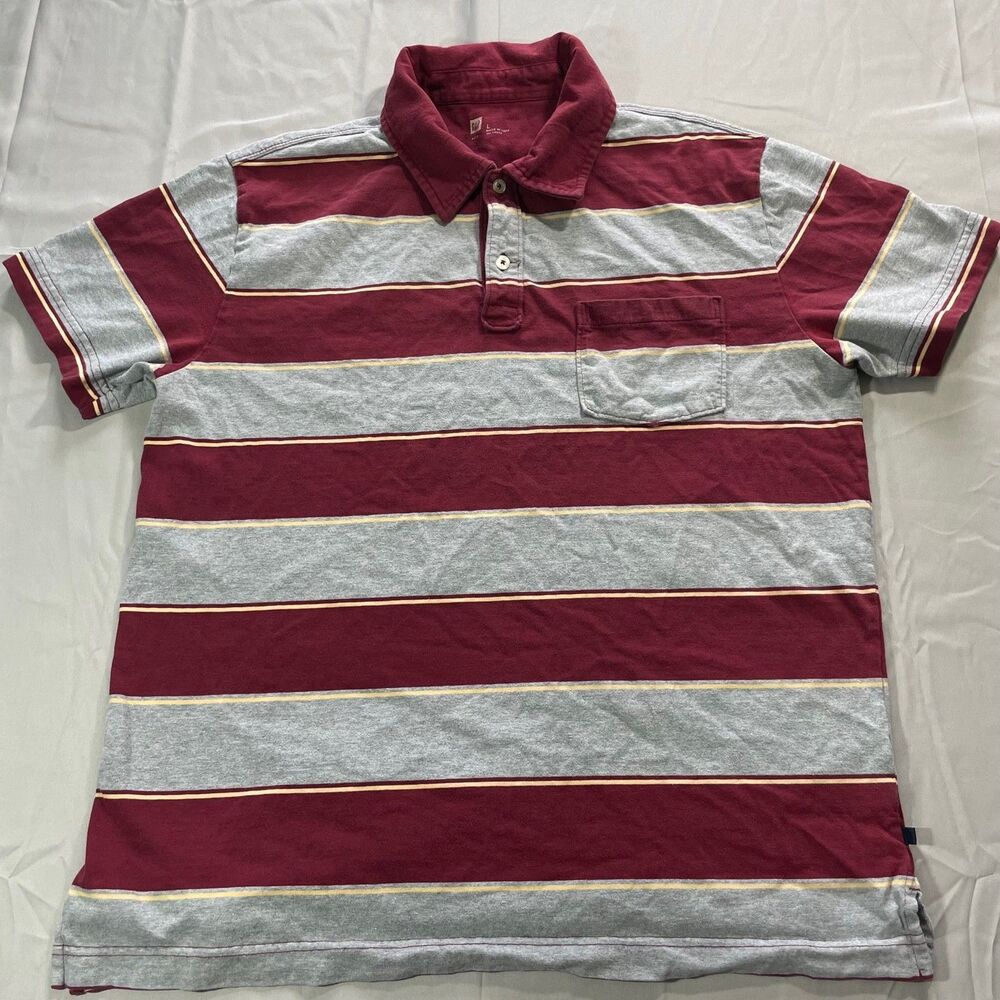 Gap Classic Fit Short Sleeve Polo Shirt Preppy Striped Red Cotton Men Size Large